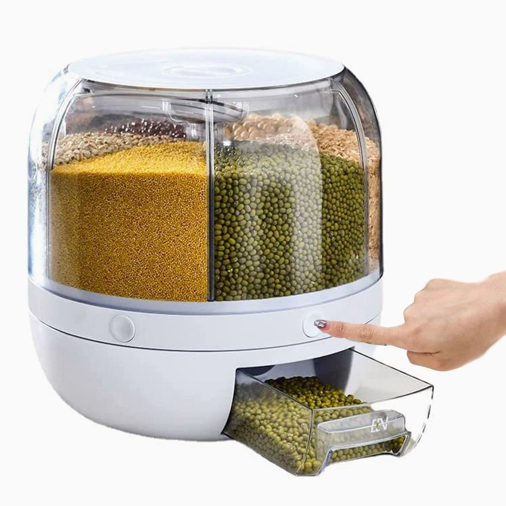 6KG Rotating Rice Storage Container | Multi-Grid Grain & Cereal Dispenser Kitchen Organizer