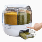 6KG Rotating Rice Storage Container | Multi-Grid Grain & Cereal Dispenser Kitchen Organizer