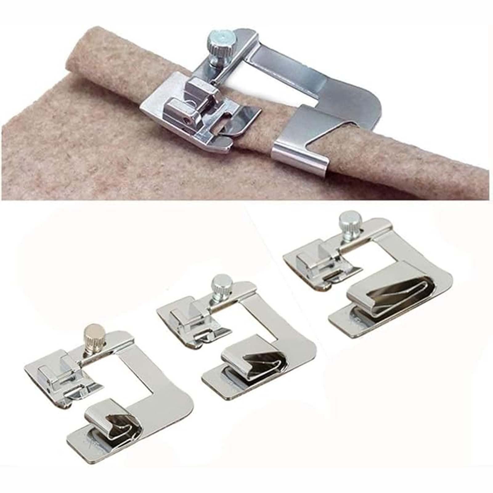 3Pcs Wide Rolled Hem Presser Foot Set – Snap On Hemmer Feet for Domestic Sewing Machines