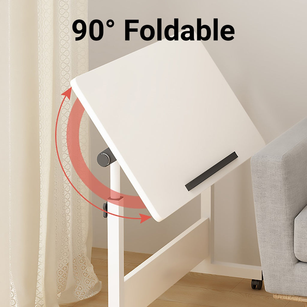 Adjustable Foldable Table with Wheels Mobile Laptop Desk Bedside Rolling Table Space Saving