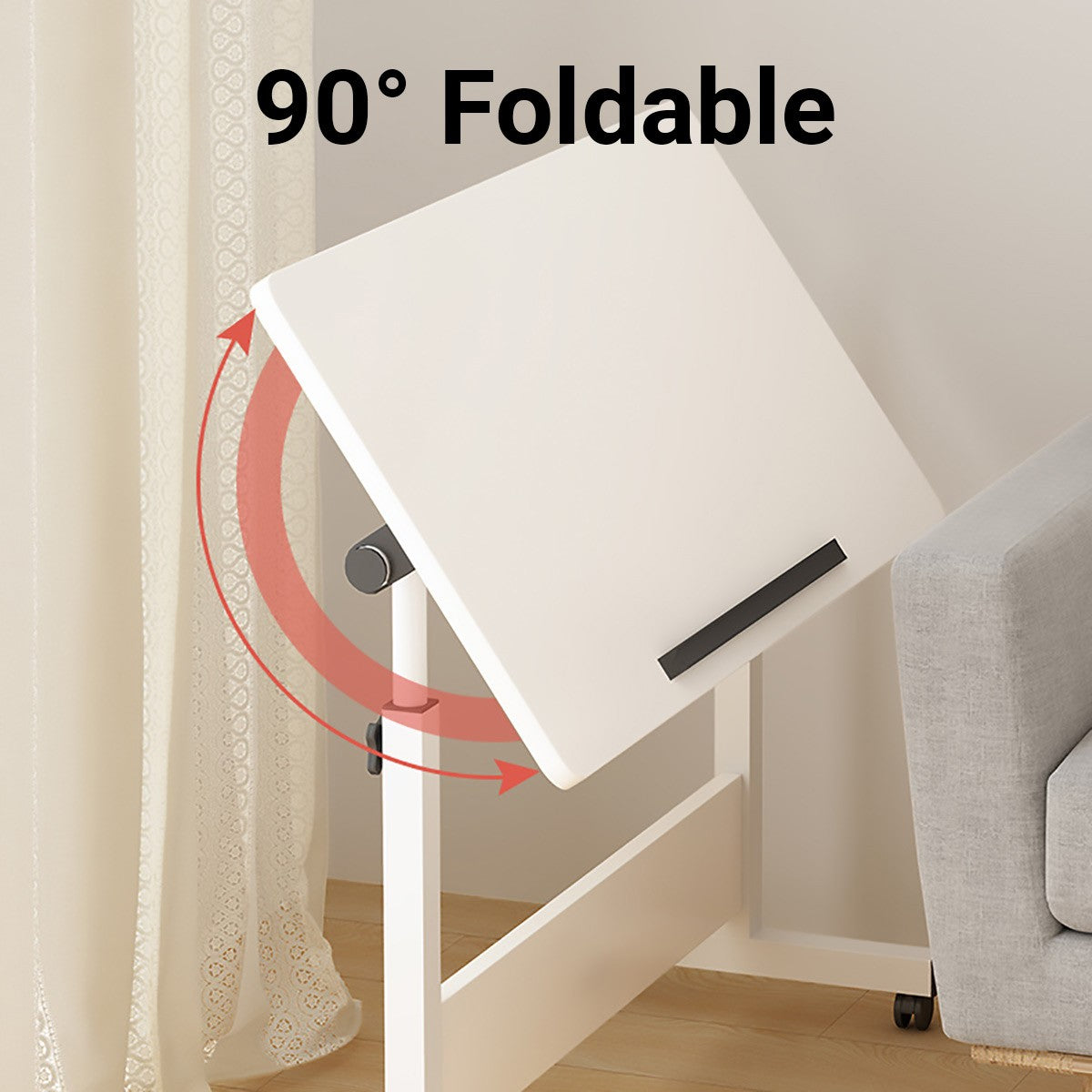 Adjustable Foldable Table with Wheels Mobile Laptop Desk Bedside Rolling Table Space Saving
