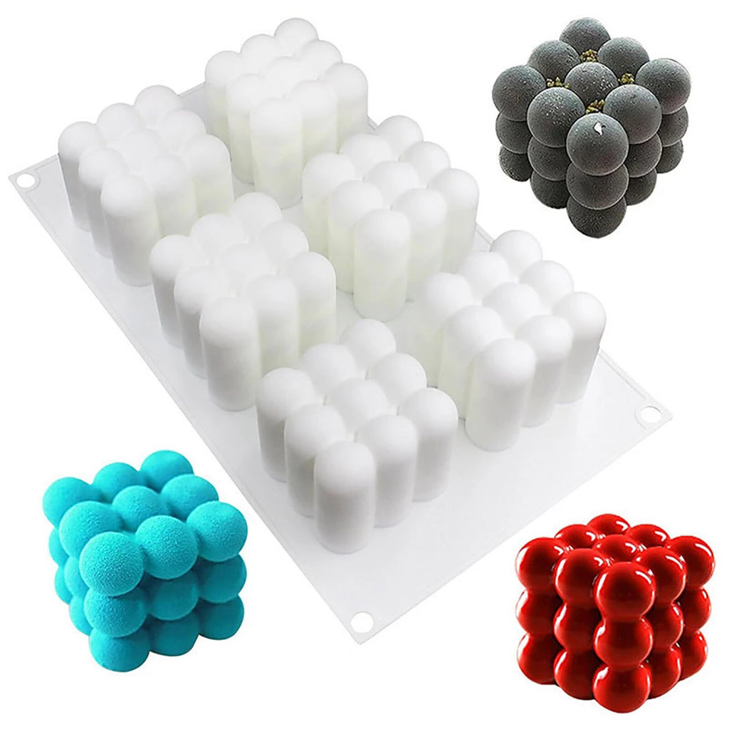 6-Cavity 3D Cube Silicone Mold – Bubble Candle Soap Chocolate Cake DIY Craft Mould