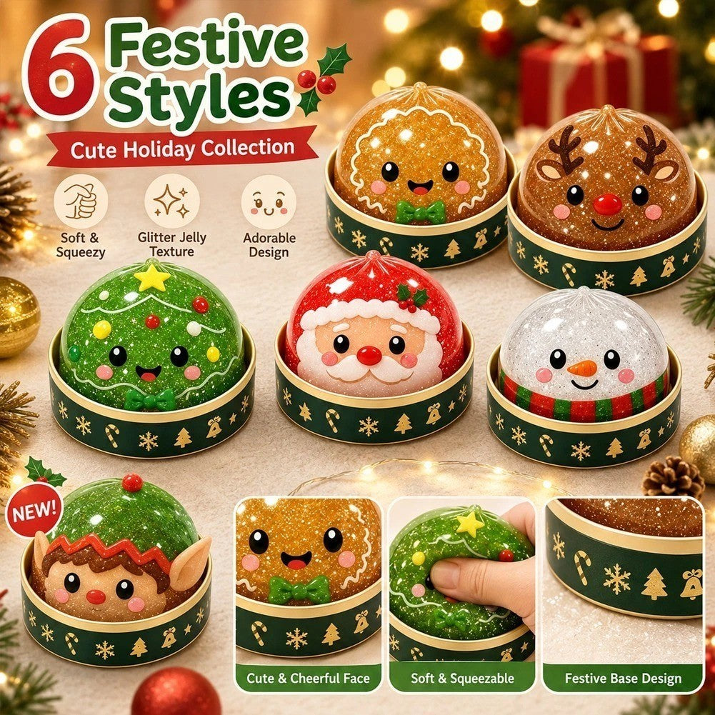 Six festive glitter squishy styles