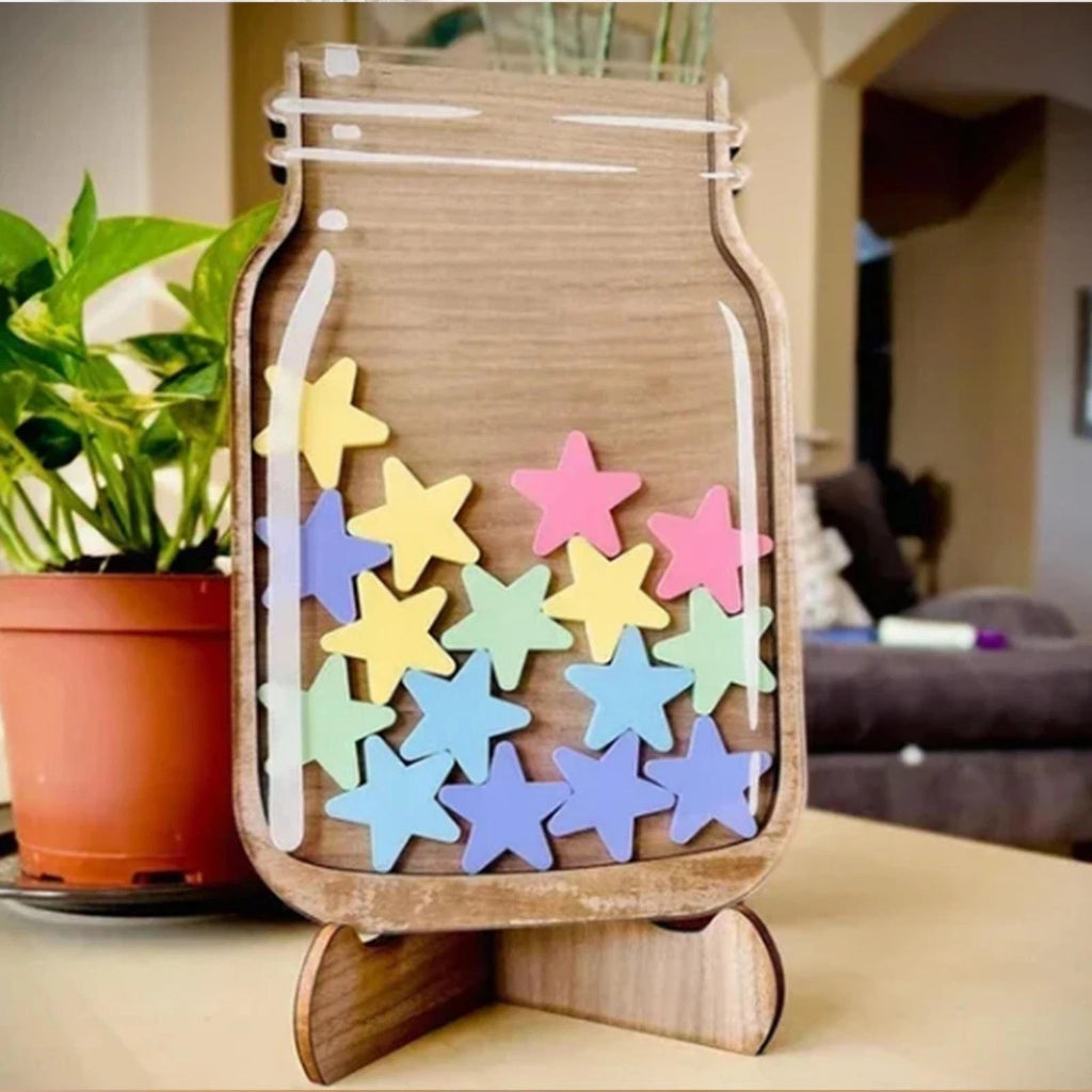 Wooden Star Reward Jar Classroom Behaviour Reward System with 25 Stars