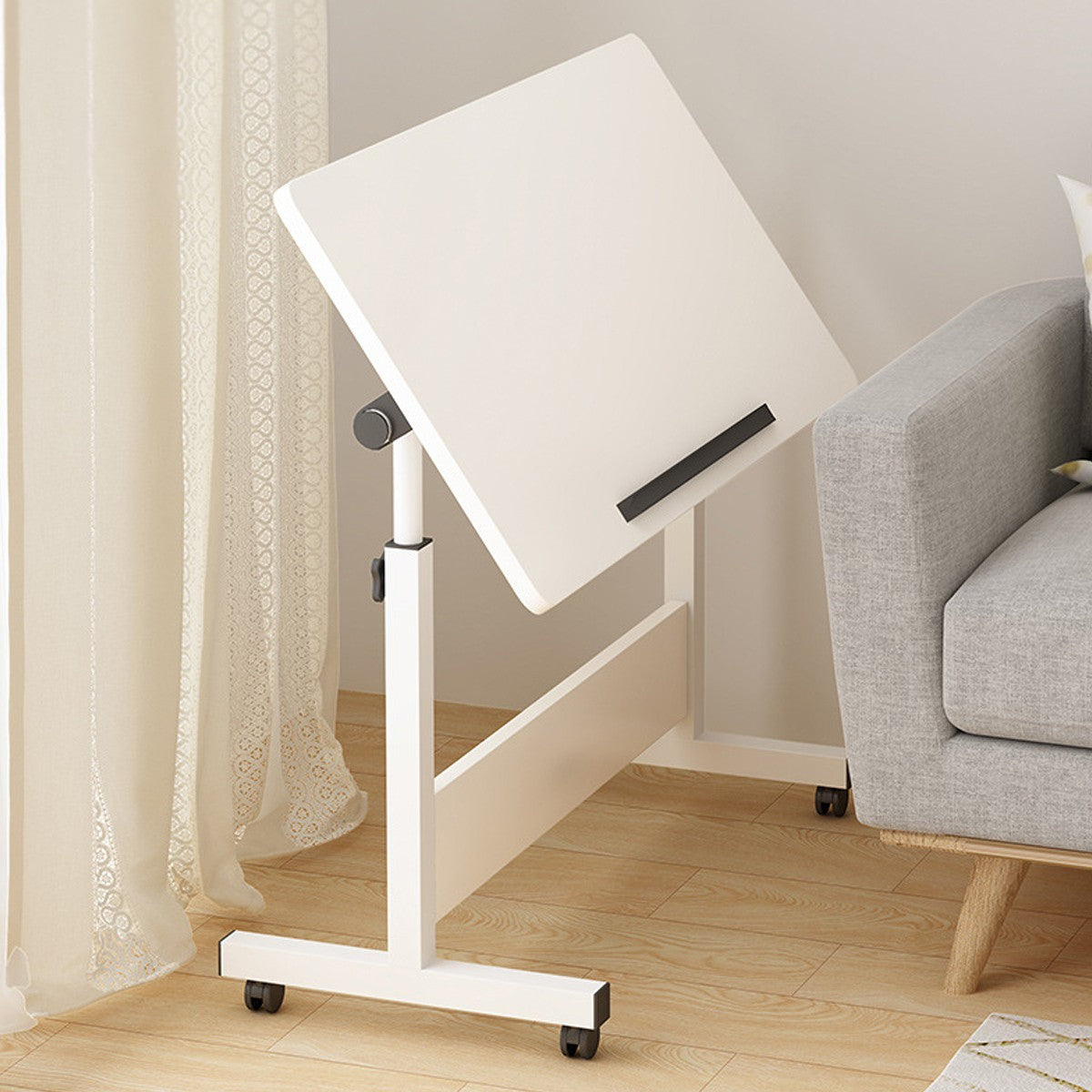 Adjustable Foldable Table with Wheels Mobile Laptop Desk Bedside Rolling Table Space Saving