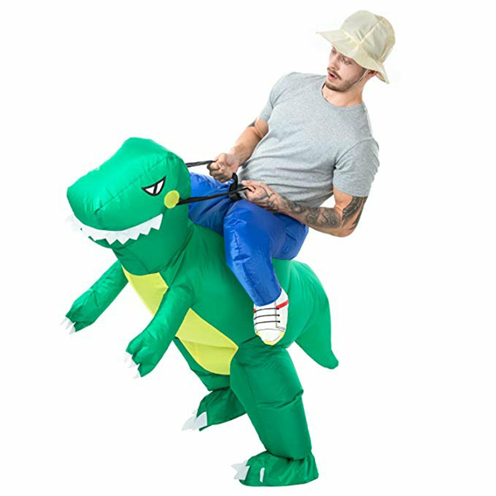 Inflatable Dinosaur Rider Costume Adult | Funny Green T-Rex Party Fancy Dress Suit