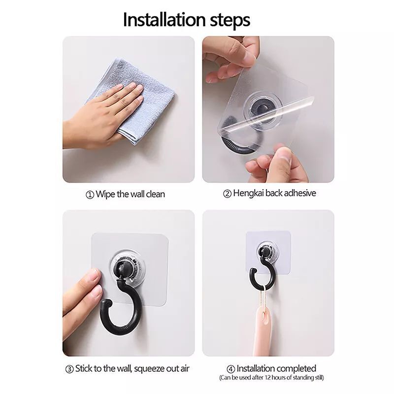 5PCS Rotatable Self Adhesive Wall Hooks Ceiling Door Hanger Heavy Duty Black