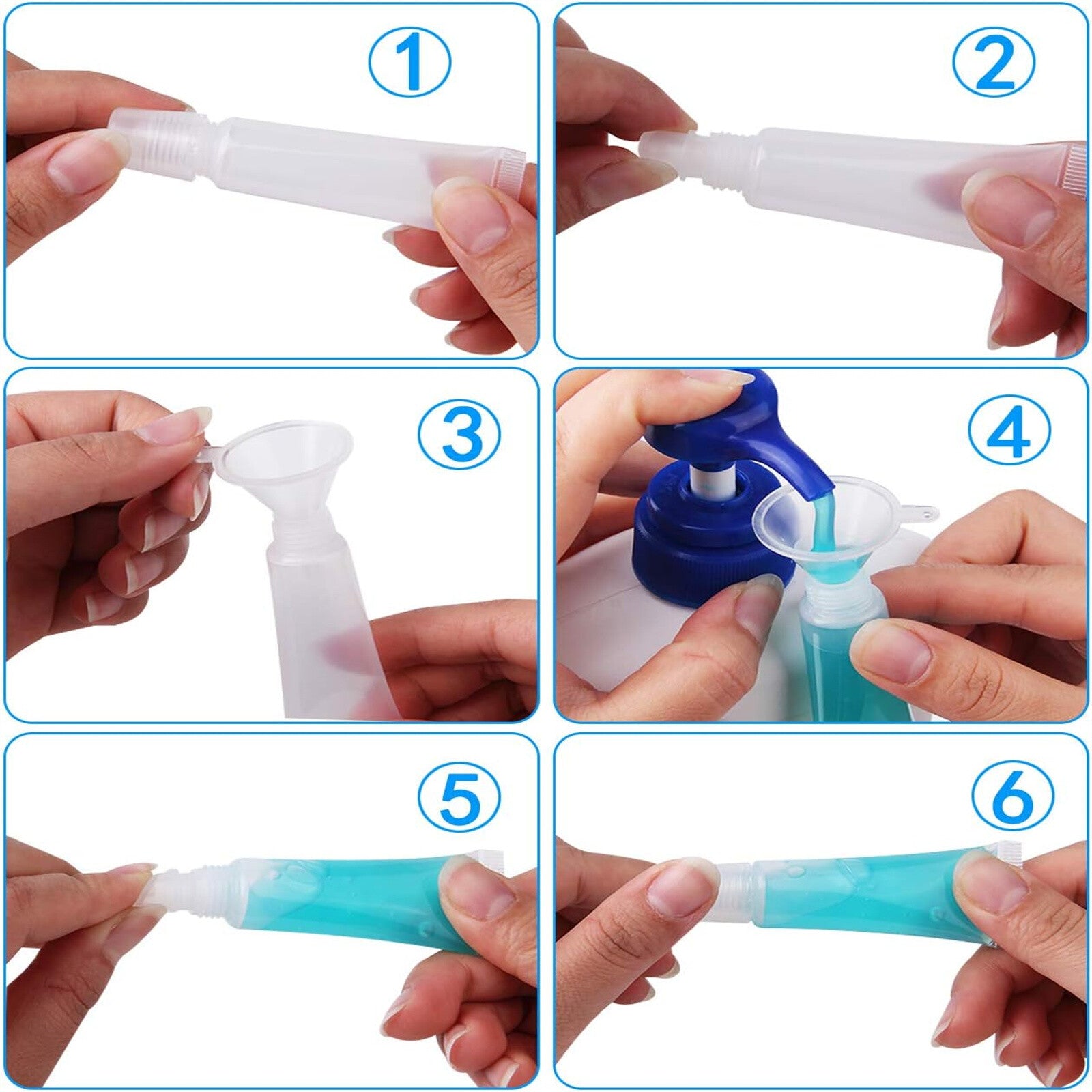 50PCS Clear Lip Gloss Squeeze Bottles 8ml - Empty Lip Balm Tube Containers with 6 Funnels