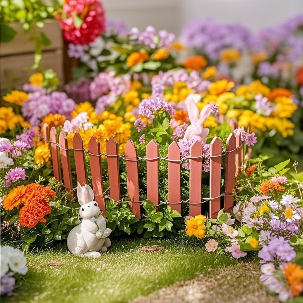 50PCS Mini Wooden Fence Fairy Garden Decor – Miniature Dollhouse Landscape Fence