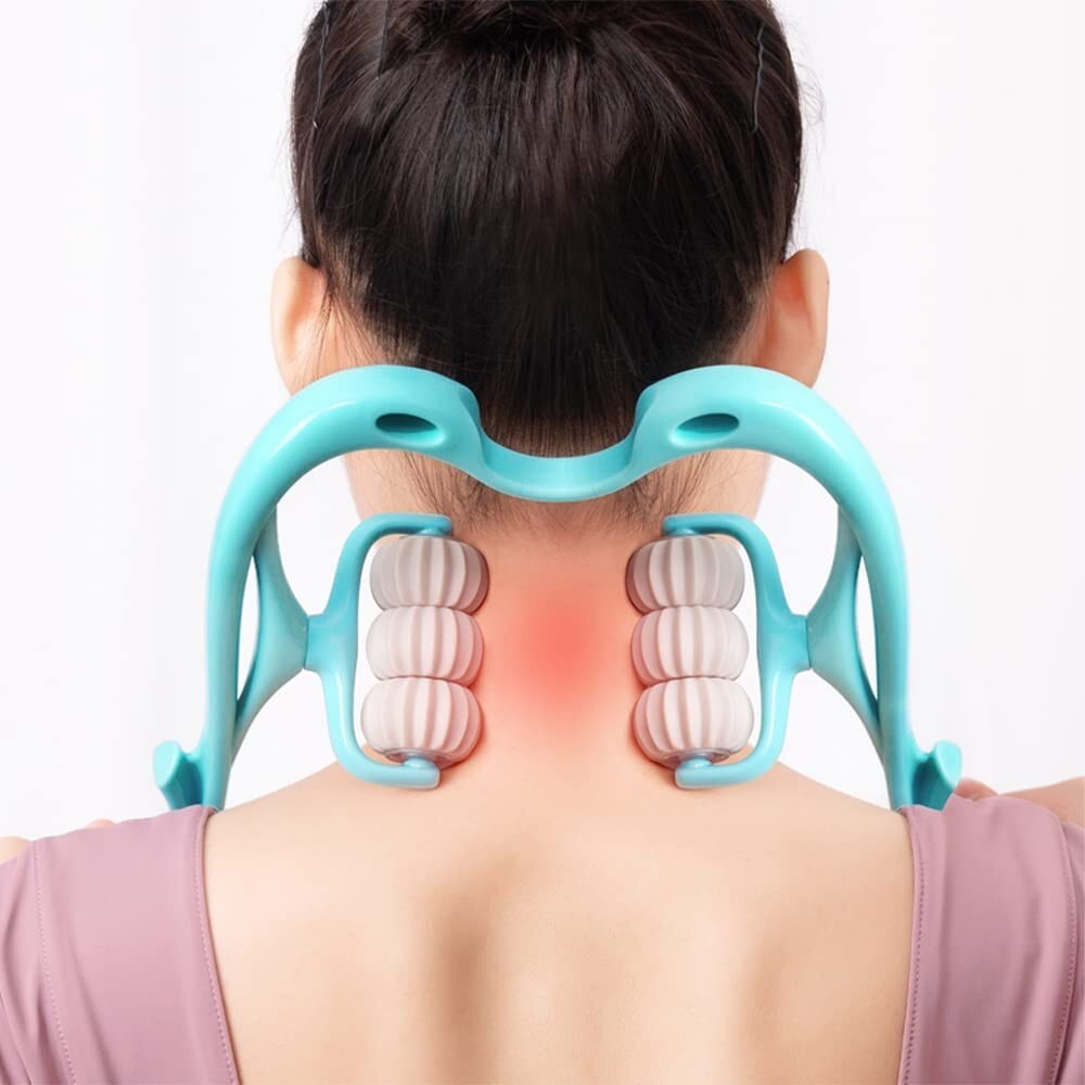 Using the roller massager on the neck