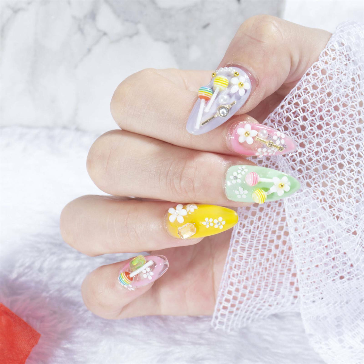 100pcs Nail Stickers Candy Nails Charms DIY Manicure Decors Lollipop Art