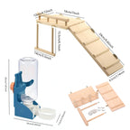 Bird Water Feeder and Bird Swing Toy Set - Wooden Parrot Perch Stand Cage Accessory