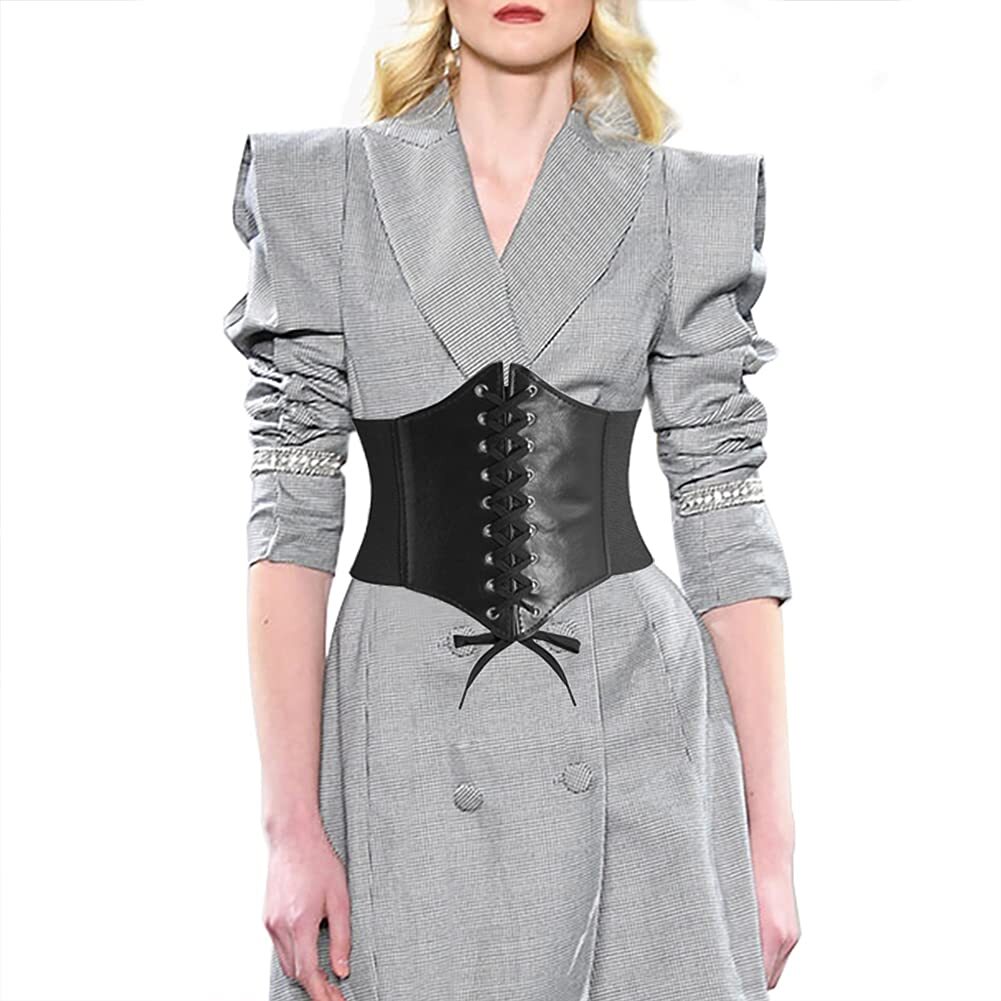 2PCS Women’s Body Shaper Buckle Wide Waist Belt - Elastic Underbust Corset Belt Black