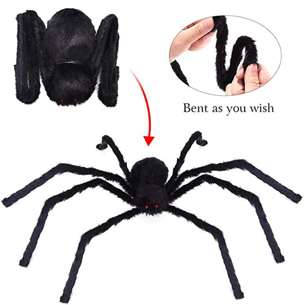 4PCS Giant Black Spider Halloween Decoration Plush Haunted House Party Prop