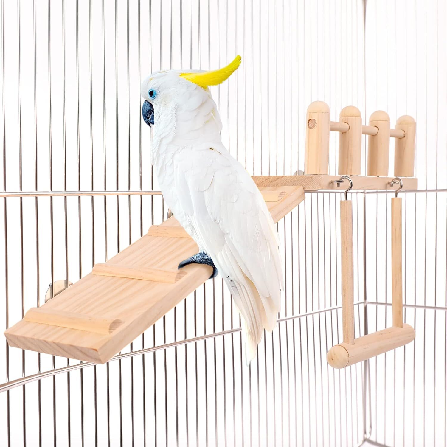 Wooden Bird Swing Toy for Parrots | Natural Hanging Perch Cage Playground
