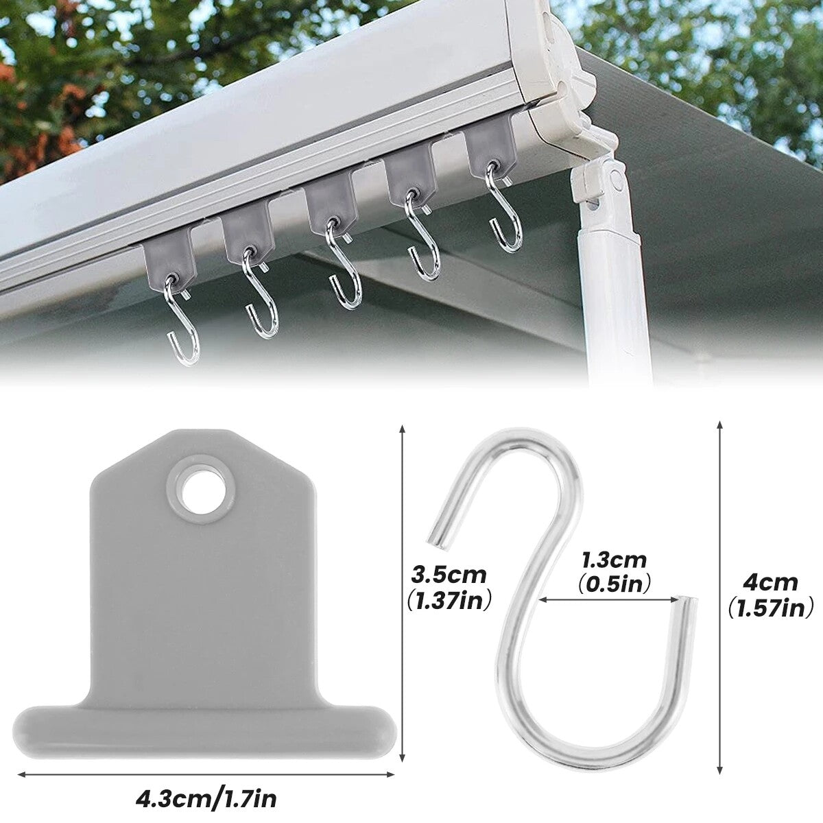 40pcs RV Awning S Hooks | Tent Awning Rail Clips Hanging Hooks for Camping & Caravan