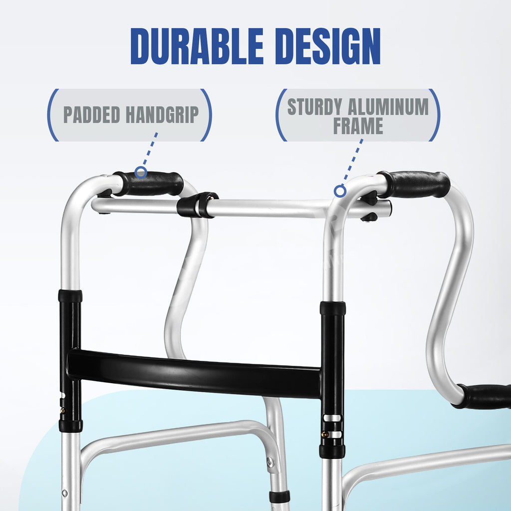 3-in-1 Folding Medical Walker Walking Frame with Wheels Adjustable Mobility Aid