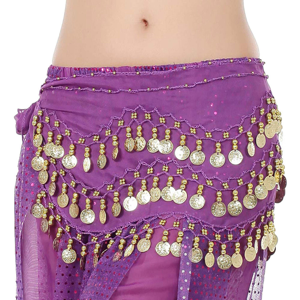 2 Pack Belly Dance Hip Scarf Skirt – Chiffon Wrap with Coins for Dance Costume and Performance