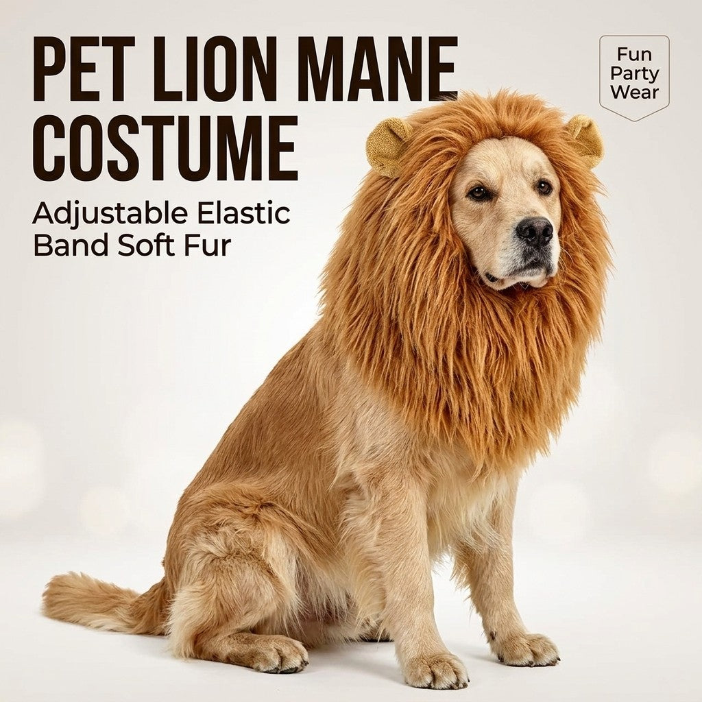 Pet lion mane costume with soft faux fur and an elastic band