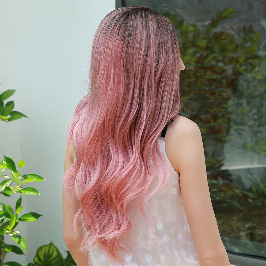 Wavy pink wig side profile