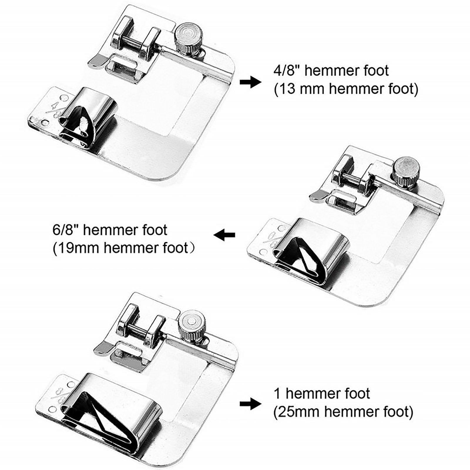 3Pcs Wide Rolled Hem Presser Foot Set – Snap On Hemmer Feet for Domestic Sewing Machines