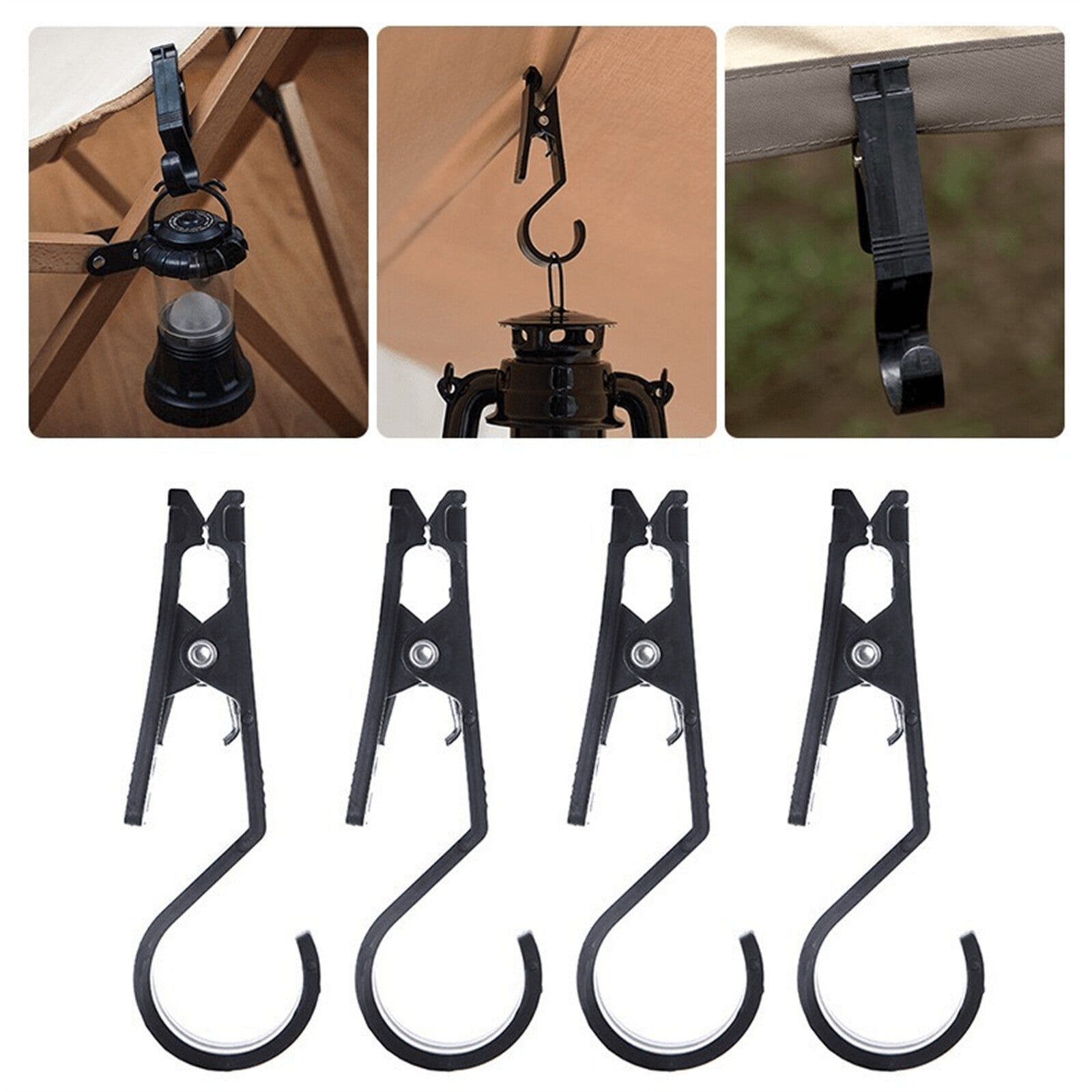 4PCS Outdoor Tent Canopy Clip Hooks - Camping Cloth Clamp Holder Accessories