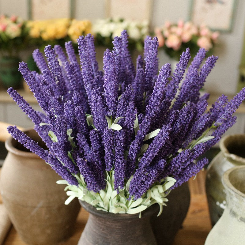 10PCS 12 Head Artificial Lavender Bouquet - Purple Fake Flowers for Wedding and Home Decor