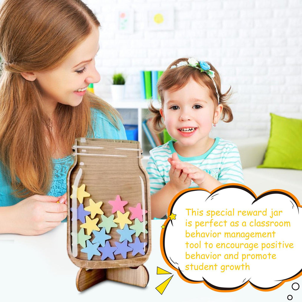 Wooden Star Reward Jar Classroom Behaviour Reward System with 25 Stars