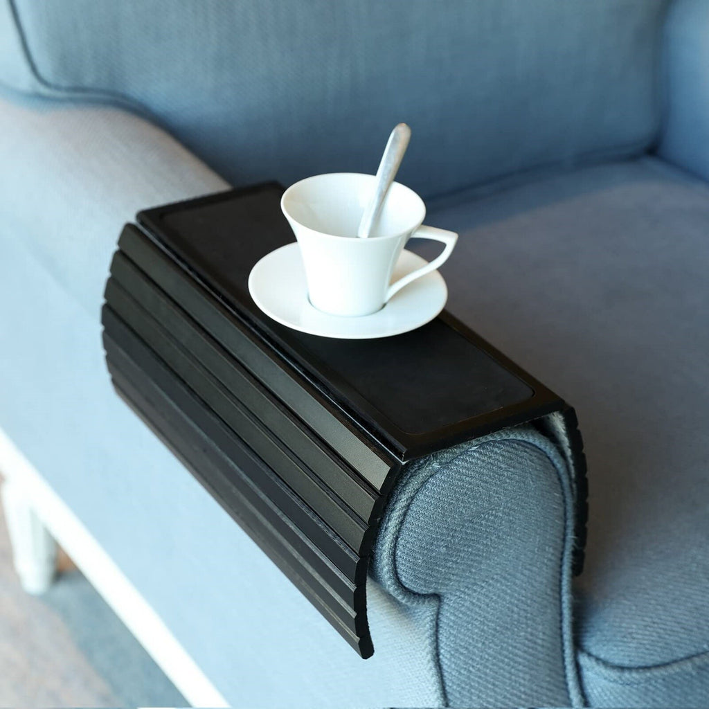 Wooden Sofa Arm Tray Table for Couch – Flexible Armrest Tray for Snacks, Drinks and Remote