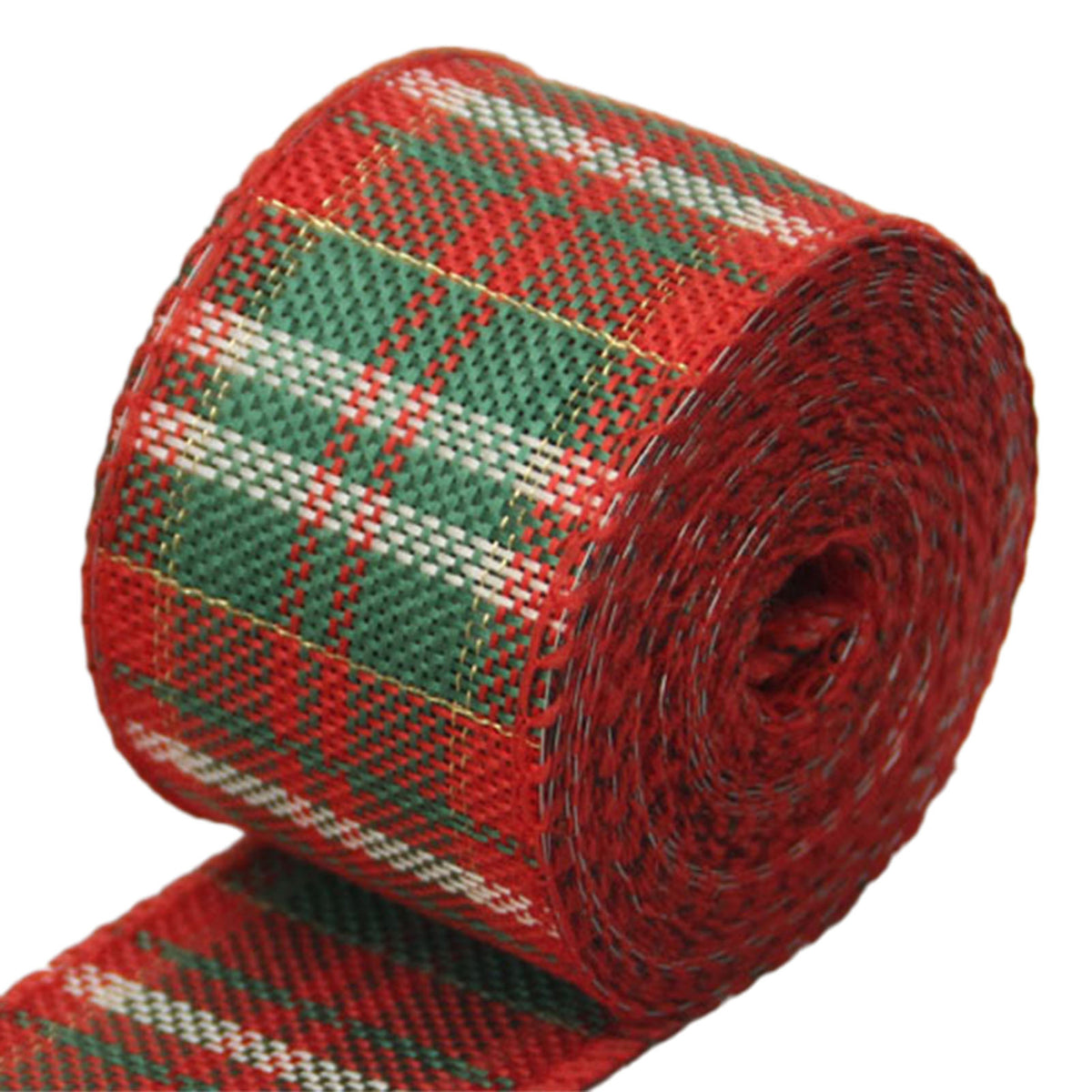 Wired Christmas ribbon roll style 2 – red, green and white plaid, 40mm wide