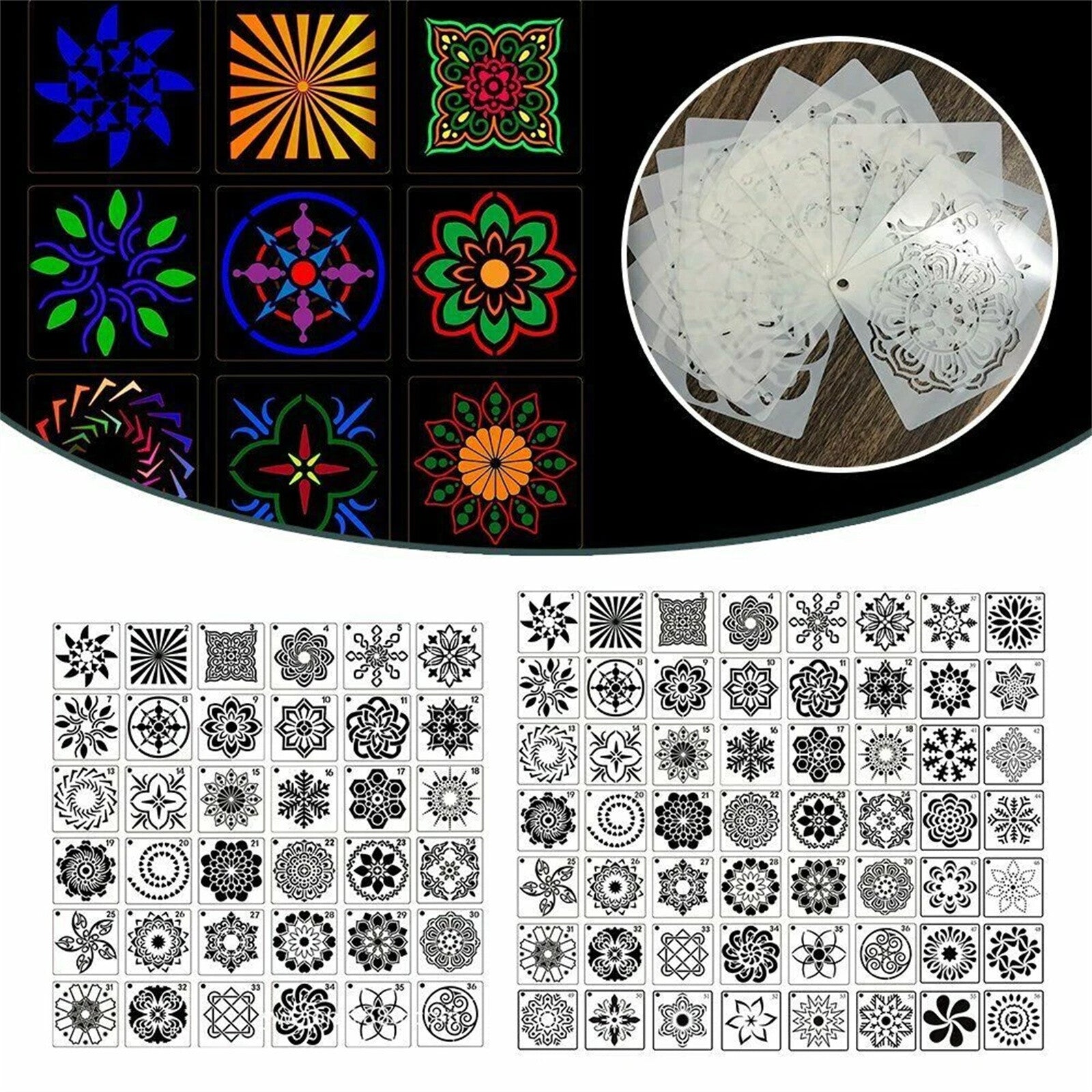 72PCS Mandala Painting Stencils DIY Drawing Templates Craft Scrapbooking Tool