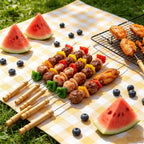 120pcs Stainless Steel BBQ Skewers 31cm | Flat Metal Kebab Sticks with Wooden Handle