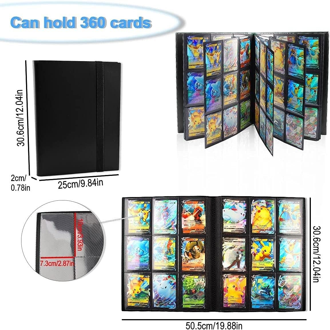 Card binder size 30.6 x 25cm, holds 360 cards