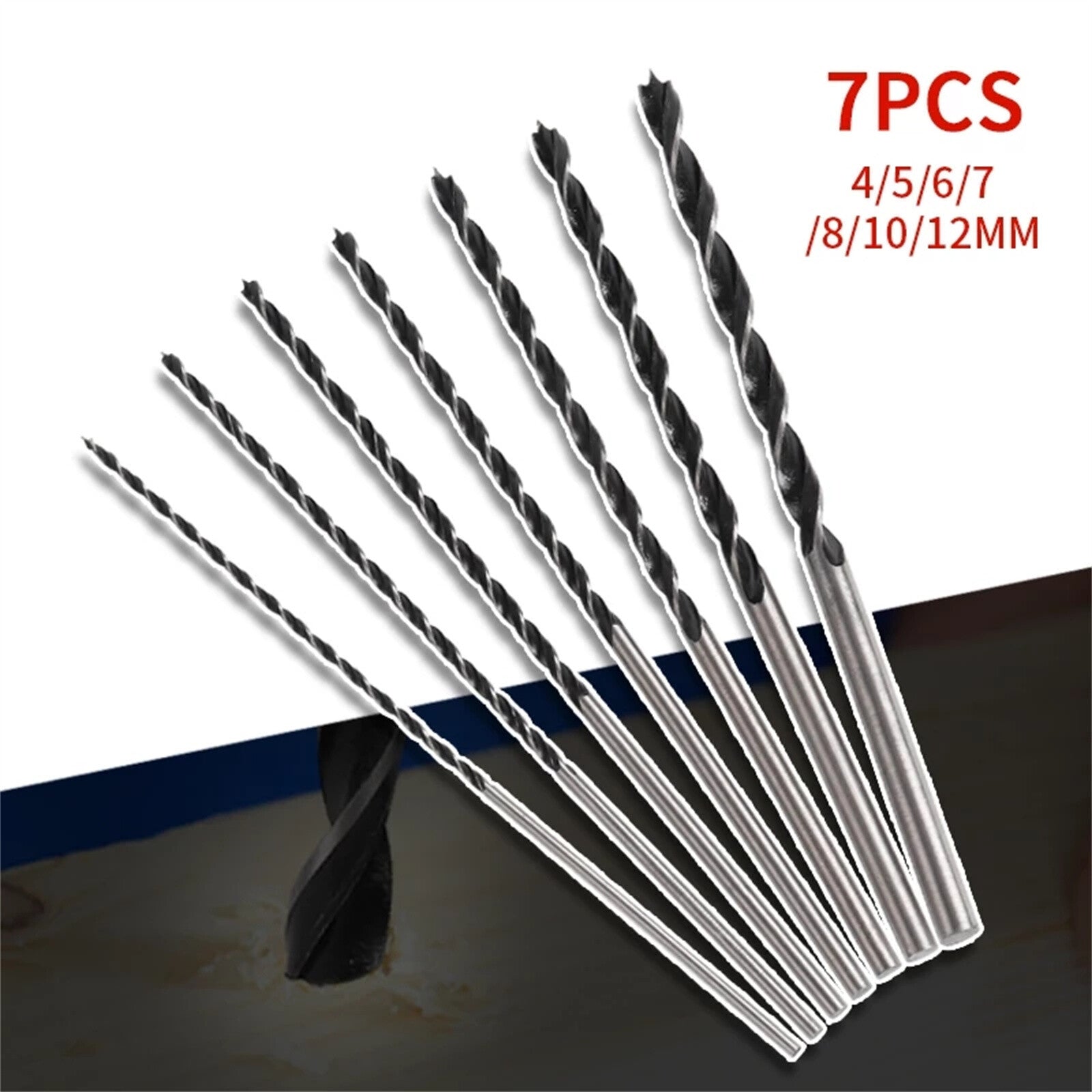 7PCS 300MM Extra Long Wood Drill Bit Set - Brad Point Woodworking Bits 4 5 6 7 8 10 12mm