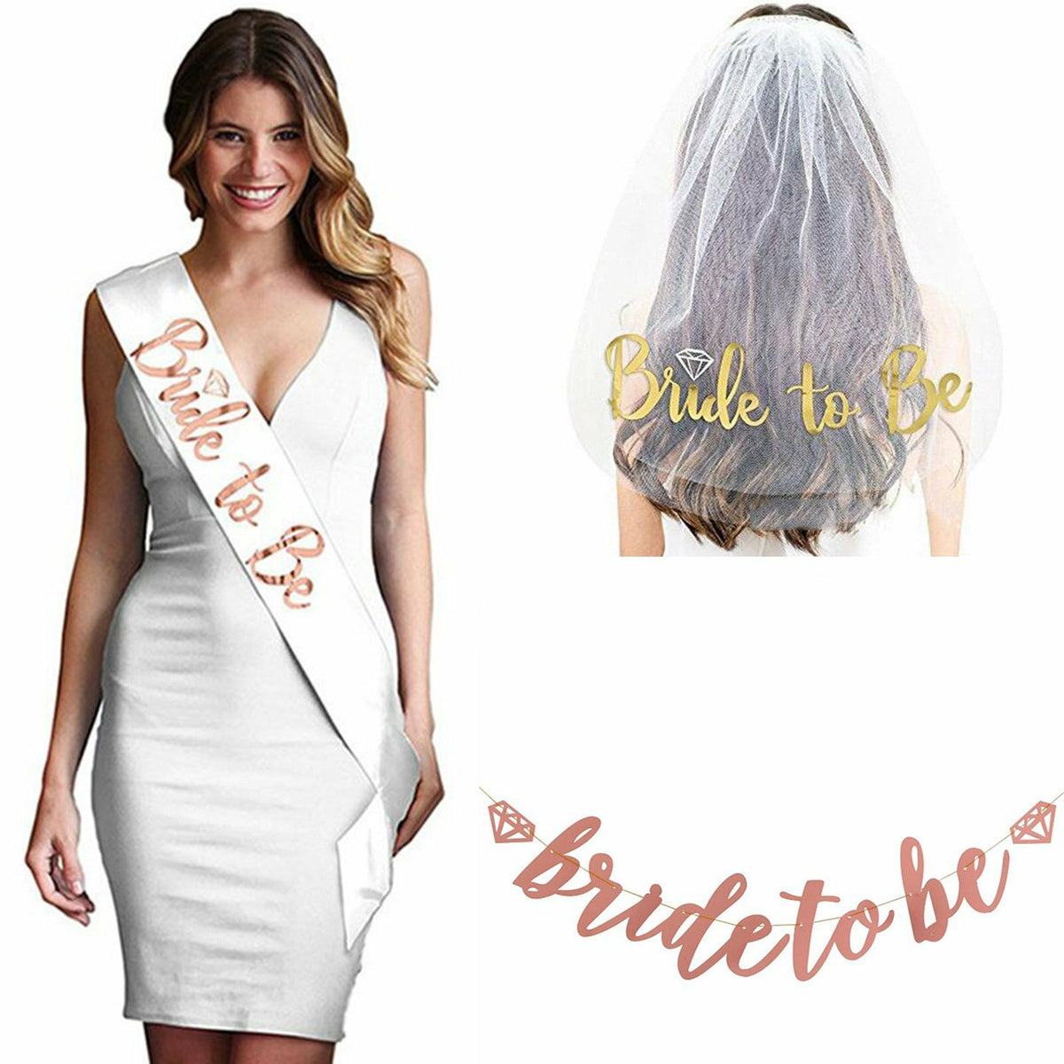 Bride to be lace veil with gold lettering