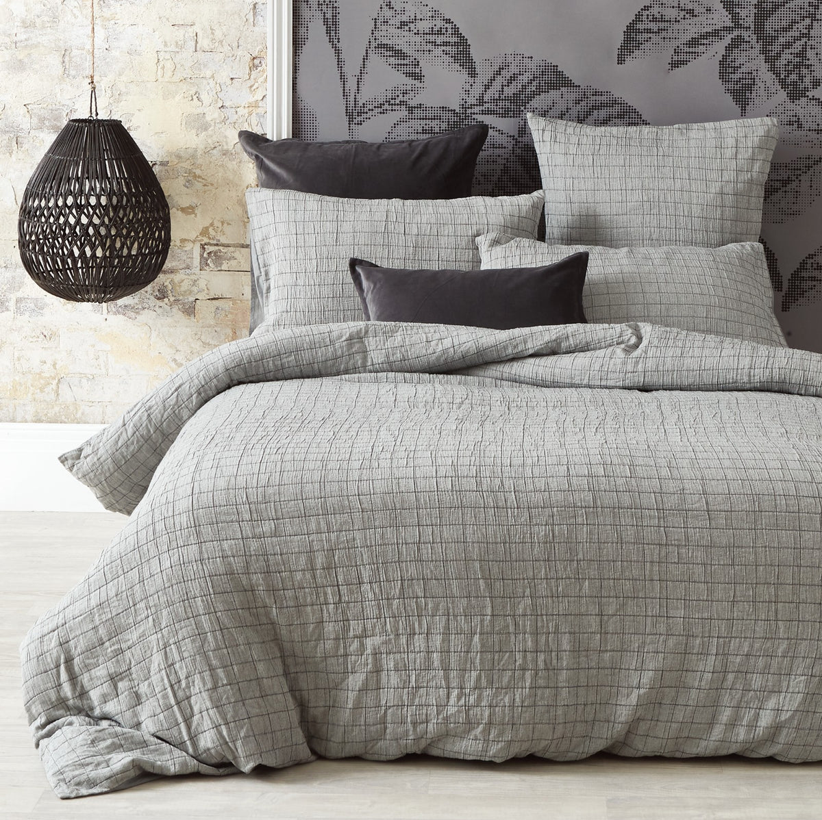 Grey check jacquard quilt cover set
