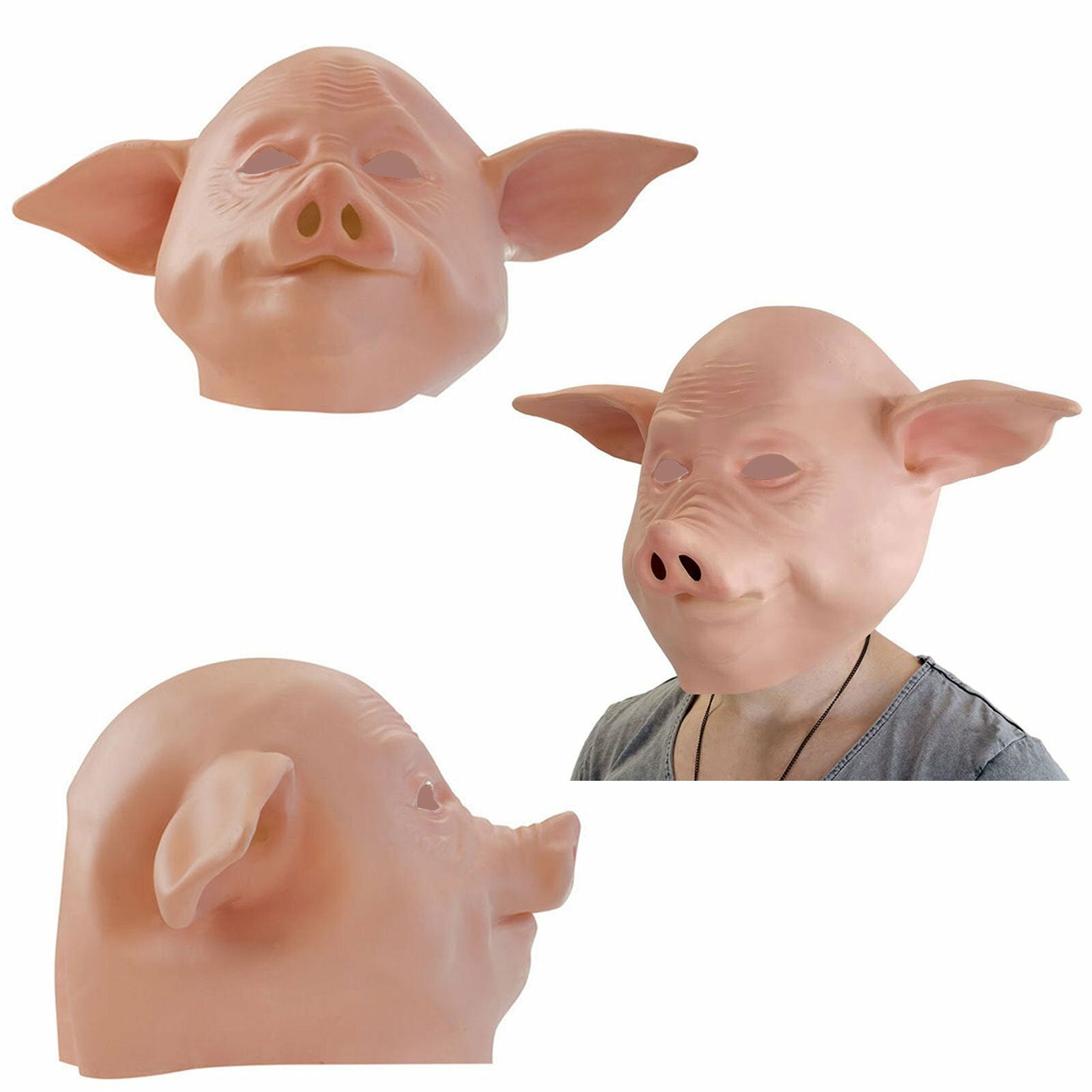 Latex Full Head Pig Mask | Creepy Halloween Animal Cosplay Costume Party Prop