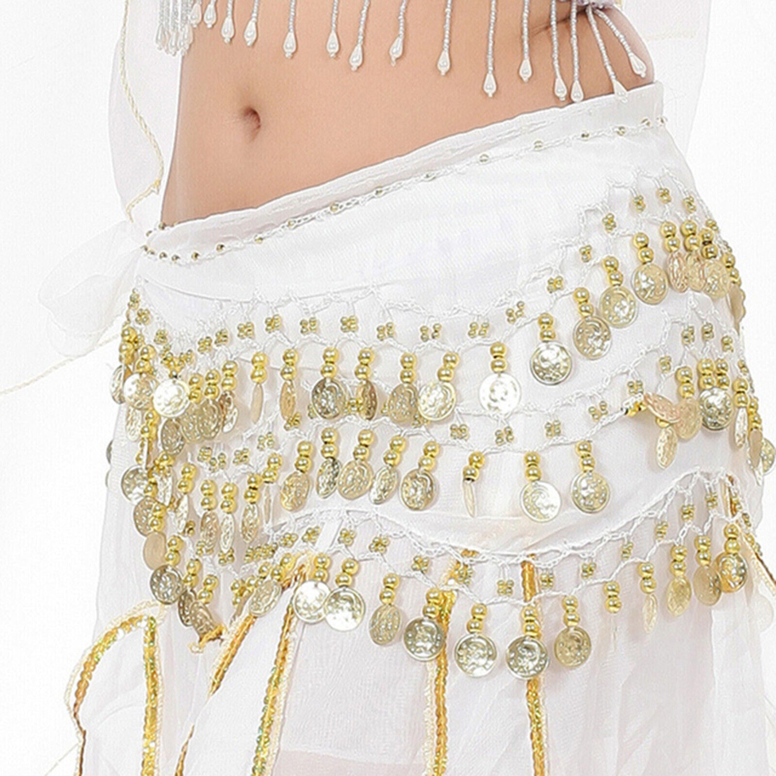 2 Pack Belly Dance Hip Scarf Skirt – Chiffon Wrap with Coins for Dance Costume and Performance