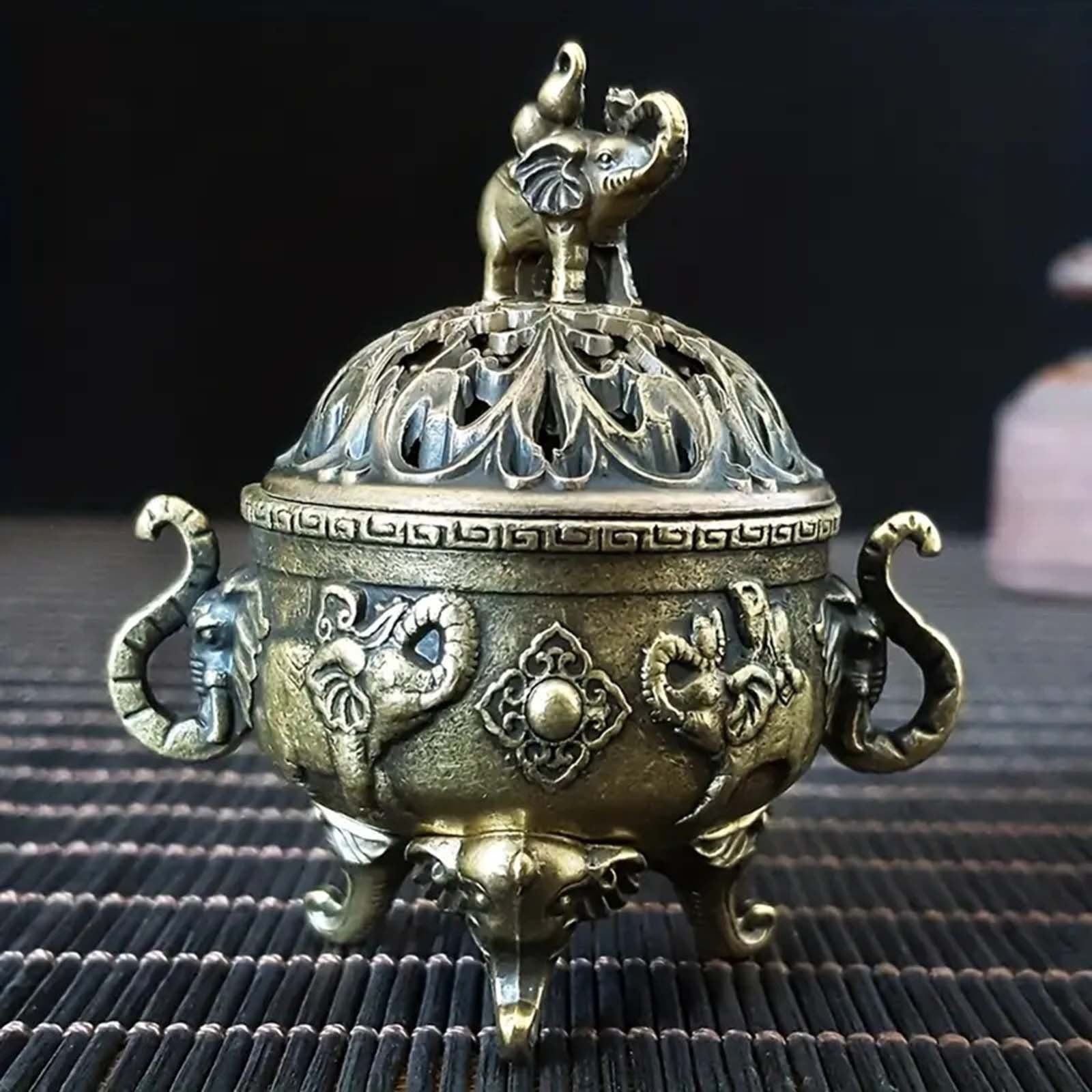 Elephant Lotus Incense Burner Metal Incense Holder Bowl Decorative Incense Burner