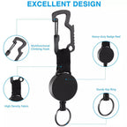 5pcs Retractable Keychain with Belt Clip | Heavy Duty Stainless Steel Pull Ring Key Holder