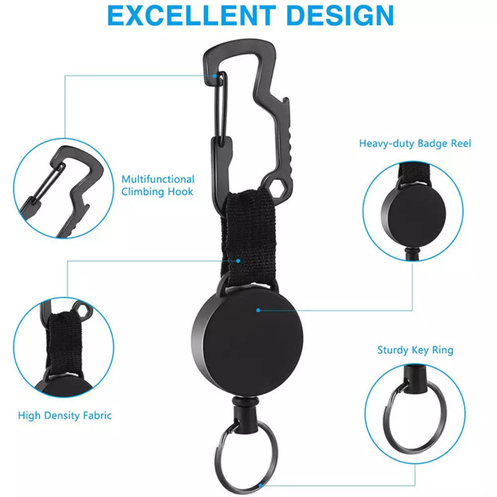 5pcs Retractable Keychain with Belt Clip | Heavy Duty Stainless Steel Pull Ring Key Holder