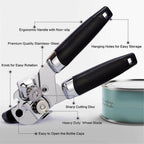 2PCS Stainless Steel Can and Bottle Opener - Manual Heavy Duty 3 in 1 Kitchen Opener