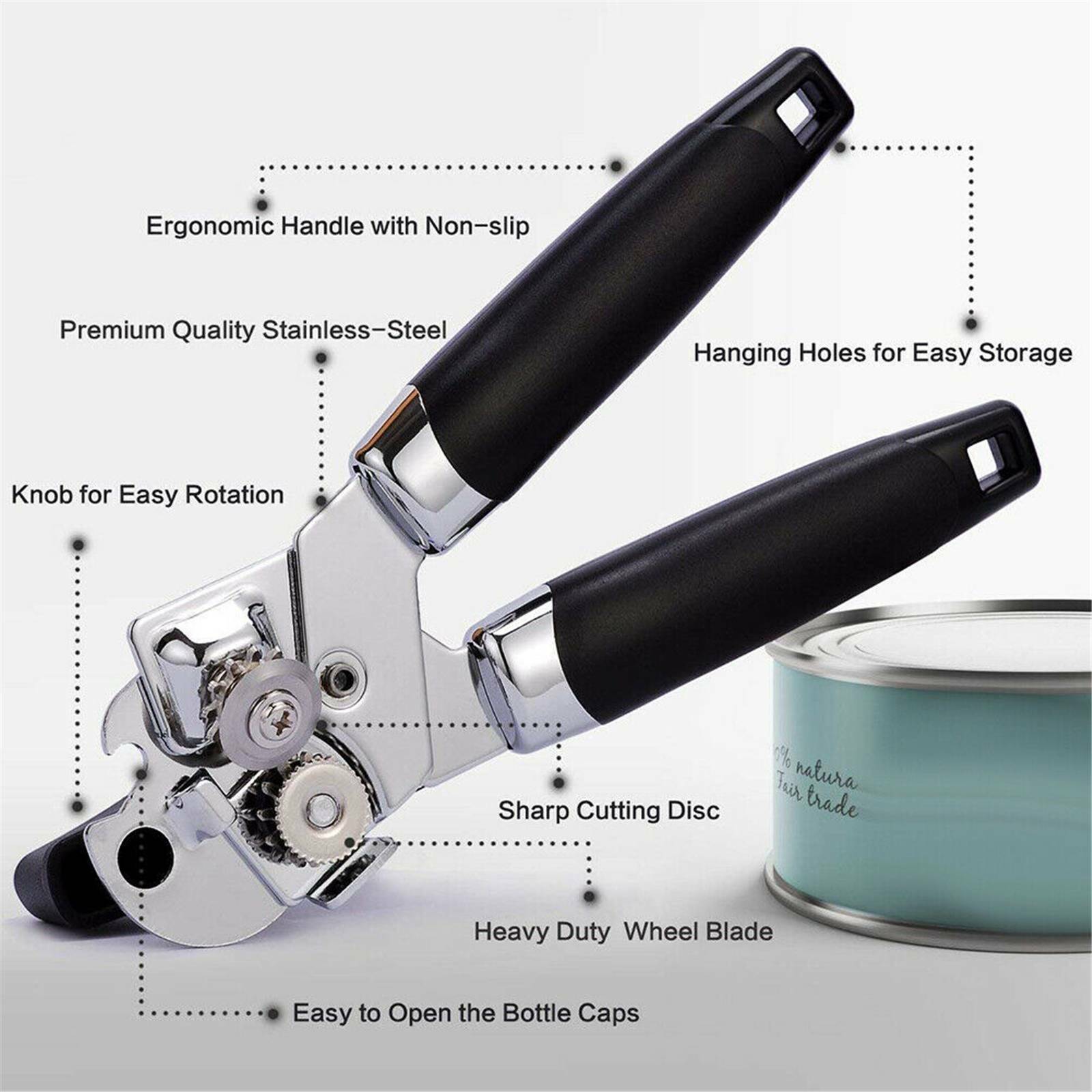 2PCS Stainless Steel Can and Bottle Opener - Manual Heavy Duty 3 in 1 Kitchen Opener