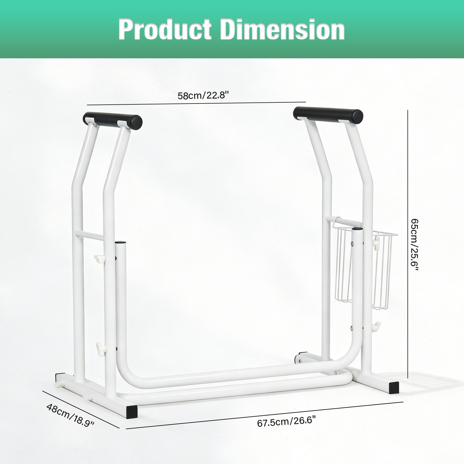Toilet Support Frame Safety Grab Rail with Storage Basket Non-Slip Toilet Aid for Elderly & Disabled