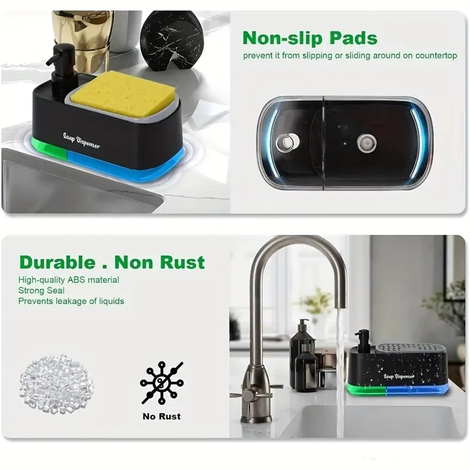 2 Pack 3 in 1 Soap Pump Dispenser with Sponge Holder – Kitchen Dishwashing Liquid Organizer