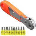 1 or 2 Set Ratcheting Right Angle Screwdriver - 90 Degree Offset Hex Drive with Bits