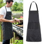 3PCS Striped Kitchen Apron with 2 Pockets – Unisex Chef Cooking BBQ Apron Washable