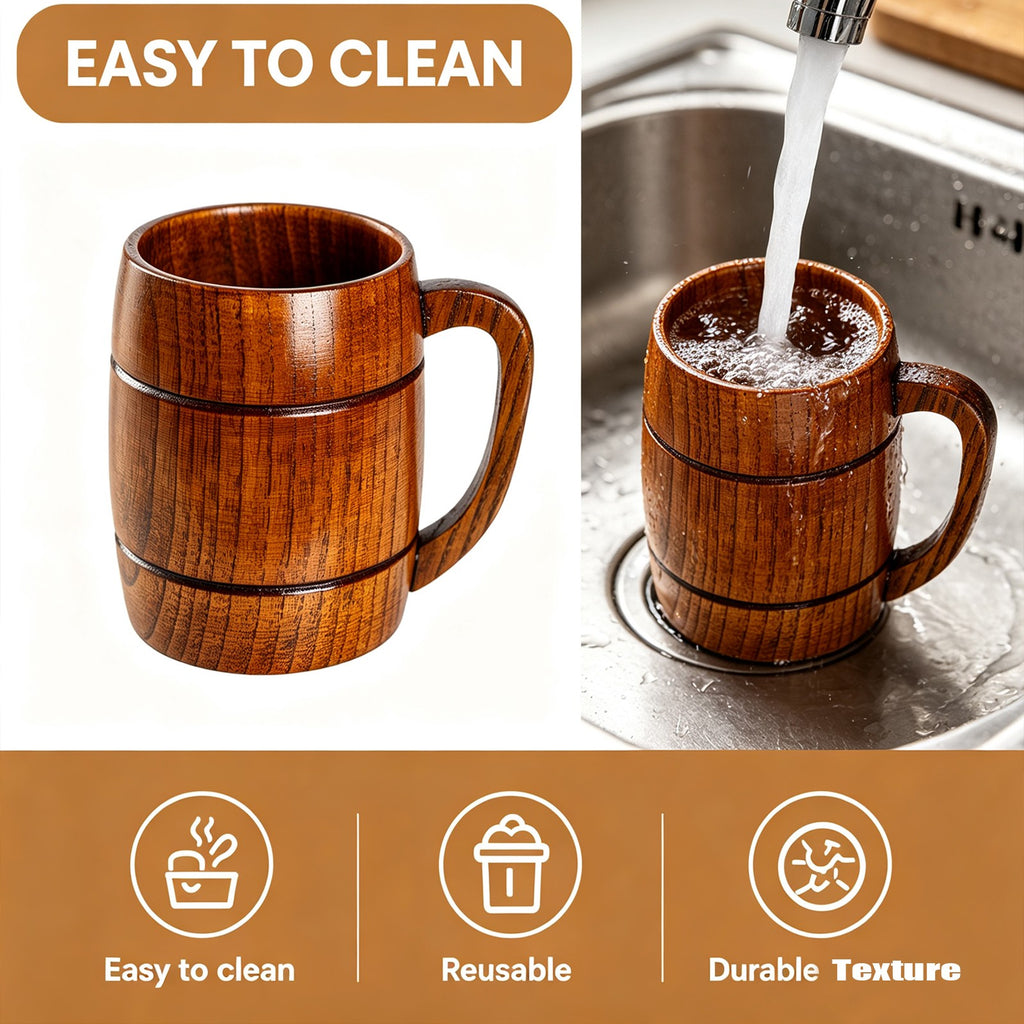 UP 10X Wooden Mug Large Coffee Beer Tea Wood Cup Drinking Drinkware Restaurant