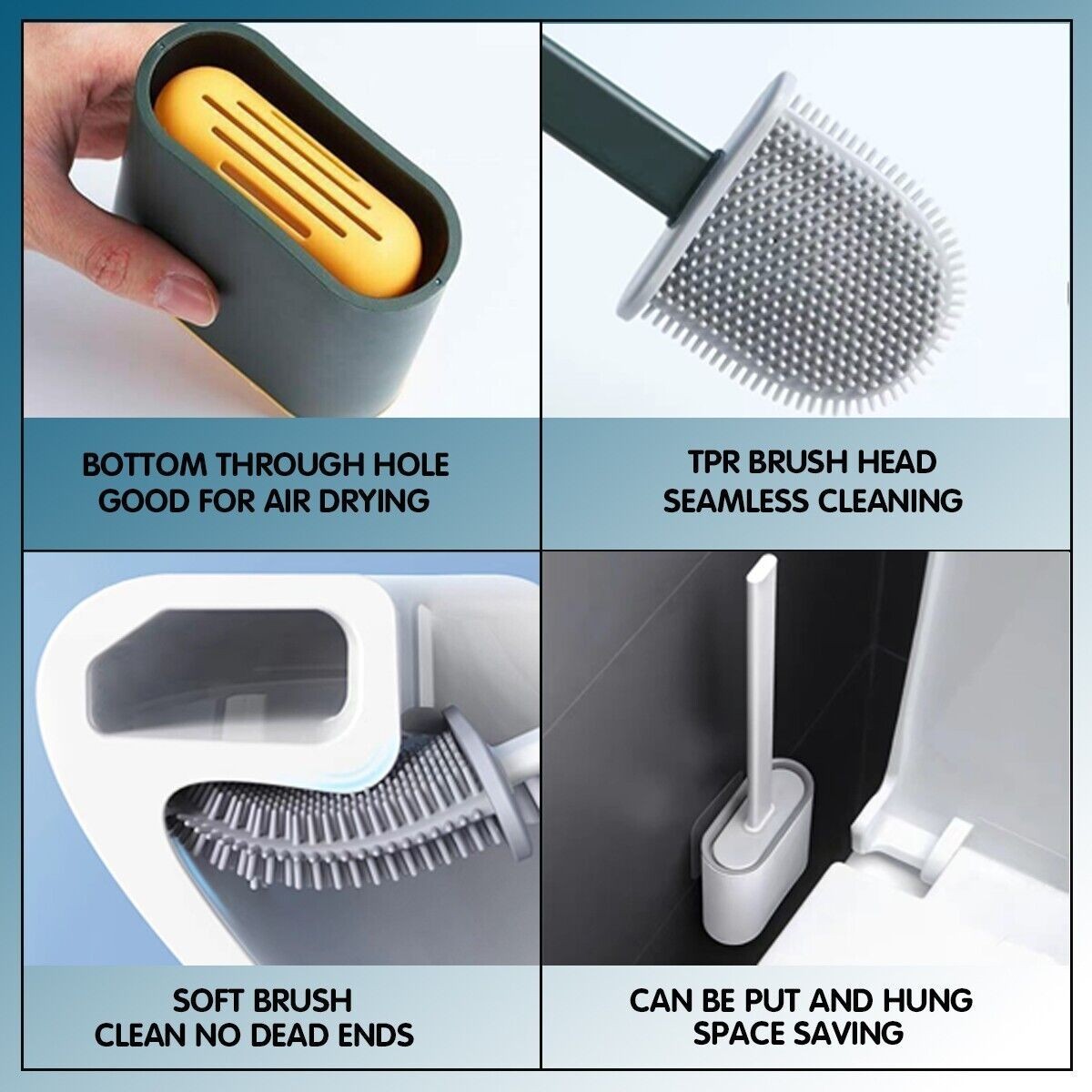 Silicone Toilet Brush with Holder – Hygienic Bathroom Cleaning Brush Set