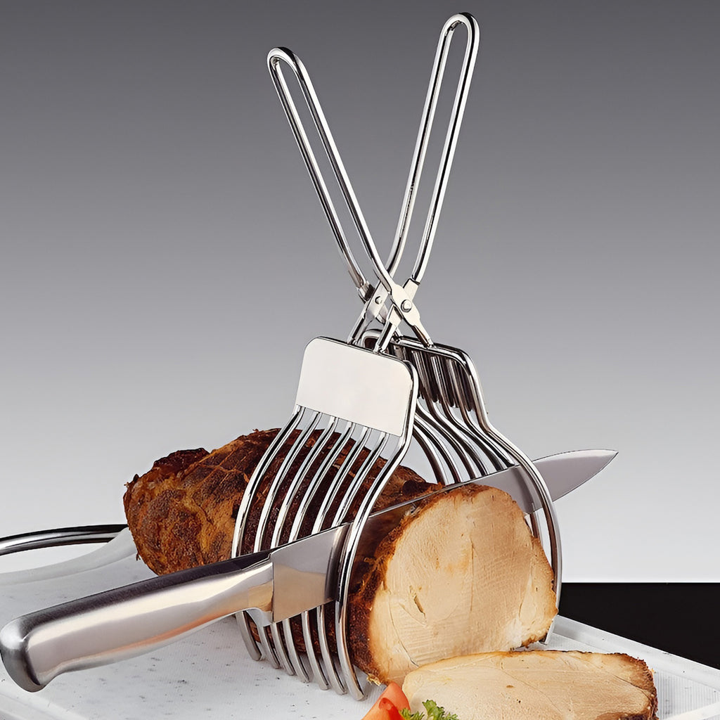 Stainless Steel Meat Slicing Tongs | Roast Beef Bread Onion Tomato Cutting Holder